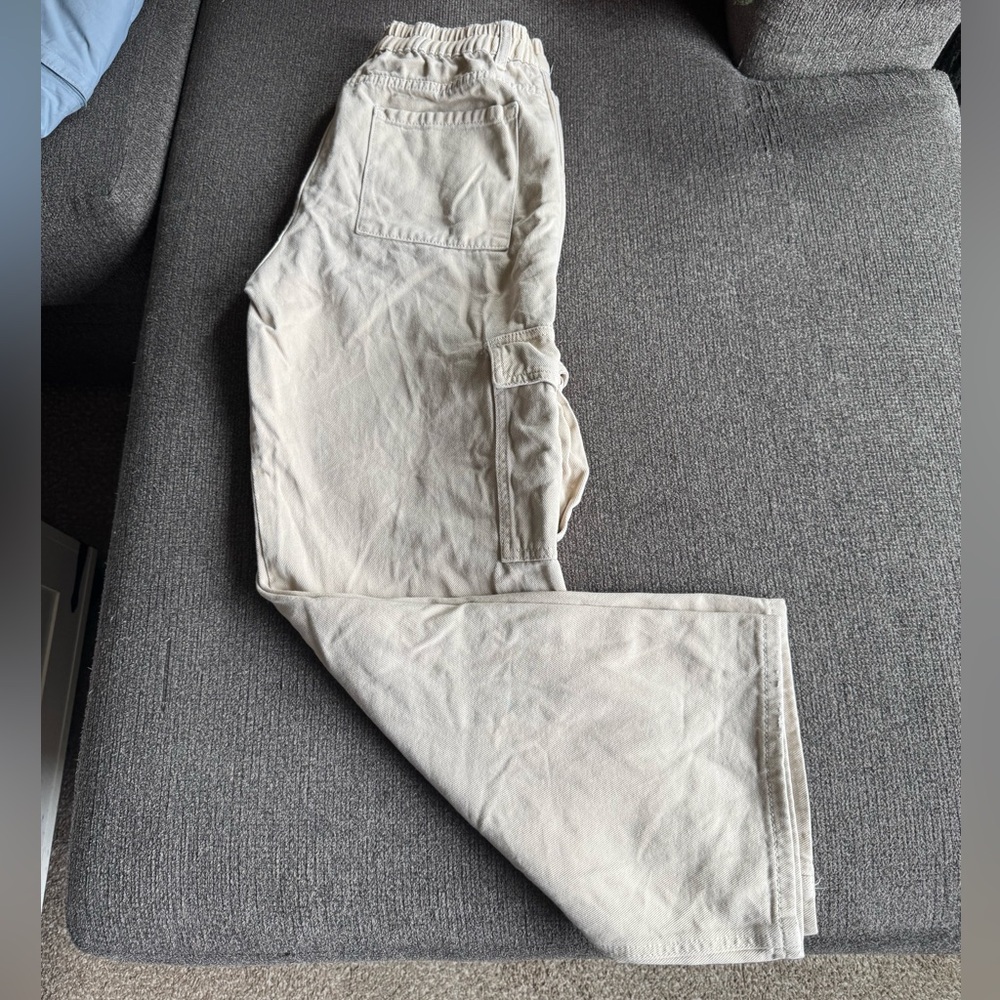 Women's Cream Flare Cargo Jeans